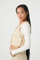 Women's Cropped Cargo Vest Khaki,