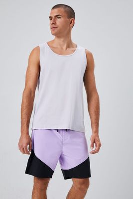 Men Colorblock Lace-Up Swim Trunks in Purple/Black Large