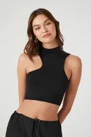 Women's Seamless Cutout Cropped Halter Top in Black Large