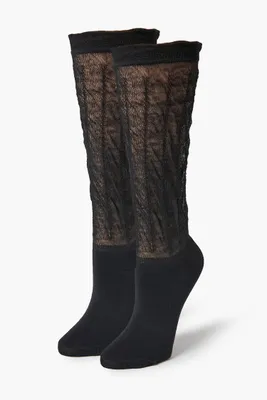 Ribbed Knee-High Socks in Black