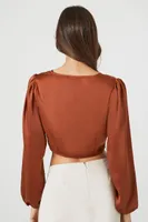 Women's Satin Bustier Crop Top in Chestnut Small