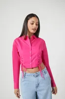 Women's Lace-Up Cropped Shirt in Fuchsia, XS