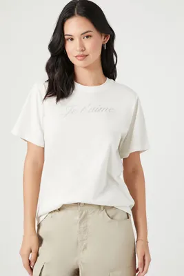 Women's Je T'aime Graphic T-Shirt in Cream, XL