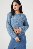 Women's Marled Knit Cropped Sweater in Dusty Blue Medium