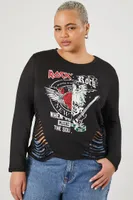 Women's Reworked Rock Graphic Top in Black, 1X