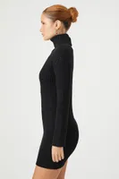 Women's Turtleneck Mini Sweater Dress Black,