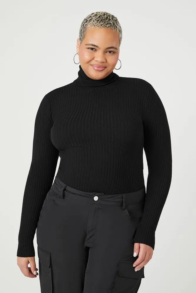 Women's Sweater-Knit Bodysuit in Black, 1X