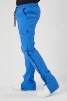 Men Snap-Button Cargo Joggers in Blue Large