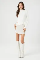 Women's Ribbed Mock Neck Sweater in White Large