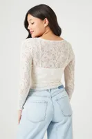 Women's Lace Long-Sleeve Crop Top in Birch Large