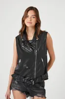 Women's Faux Leather Sleeveless Moto Jacket