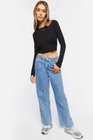 Women's Ribbed Knit Long-Sleeve Crop Top