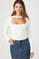 Women's Sweater-Knit Cutout Crop Top in White Medium