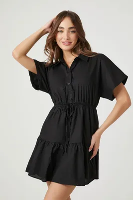 Women's Tiered Poplin Shirt Dress Small