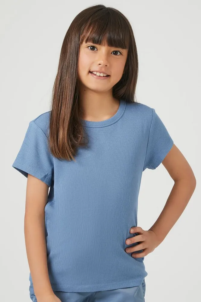 Girls Crew Neck T-Shirt (Kids) Blue,