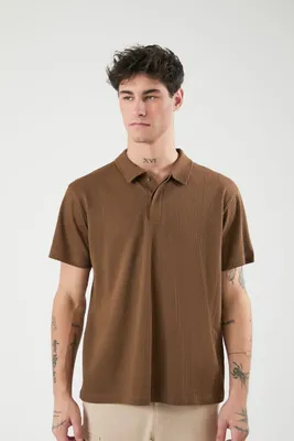 Men Waffle Knit Polo Shirt in Latte Large