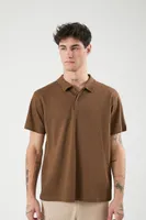 Men Waffle Knit Polo Shirt in Latte, XL