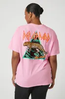 Women's Def Leppard Oversized Graphic T-Shirt in Pink Icing, Size 2X