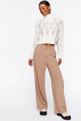 Women's Mid-Rise Wide-Leg Pants Oatmeal