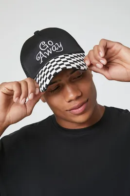 Men Embroidered Go Away Trucker Hat in Black/White