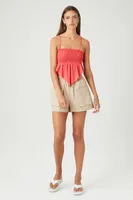 Women's Smocked Handkerchief Cropped Cami in Cayenne, XL