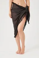 Women's Tassel-Trim Cover-Up Sarong in Black