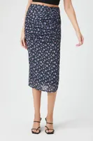 Women's Mesh Floral Print Midi Skirt