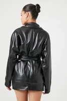 Women's Faux Leather Wrap Jacket in Black Small