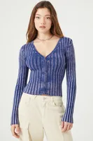 Women's Ribbed Hook-and-Eye Cardigan Sweater in Dusty Blue Small