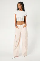 Women's Sheer Mesh Crop Top in White, XL