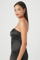 Women's Satin Flare Tube Top in Black, XL