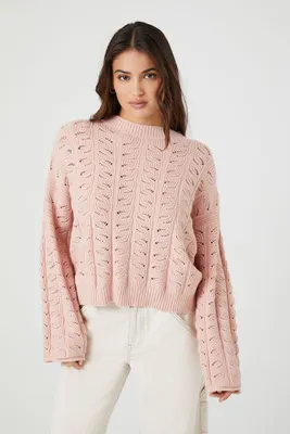 Women's Open-Knit Drop-Sleeve Sweater Rose
