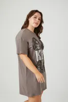 Women's Kiss Graphic T-Shirt Dress in Grey, 0X