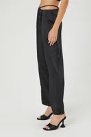 Women's Satin Strappy Mid-Rise Pants in Black Large