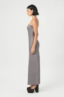 Women's Satin Strapless Maxi Dress in Charcoal Small