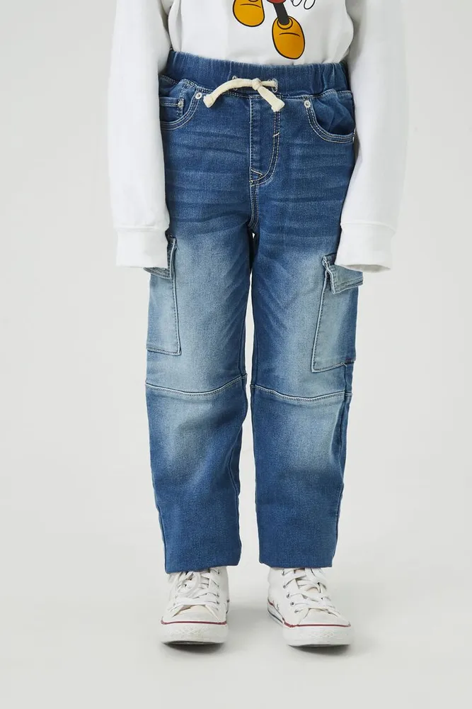 Kids Slim-Fit Drawstring Jeans (Girls + Boys) Medium Denim,