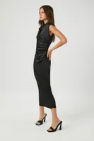 Women's Satin Cowl Neck Midi Dress in Black Small