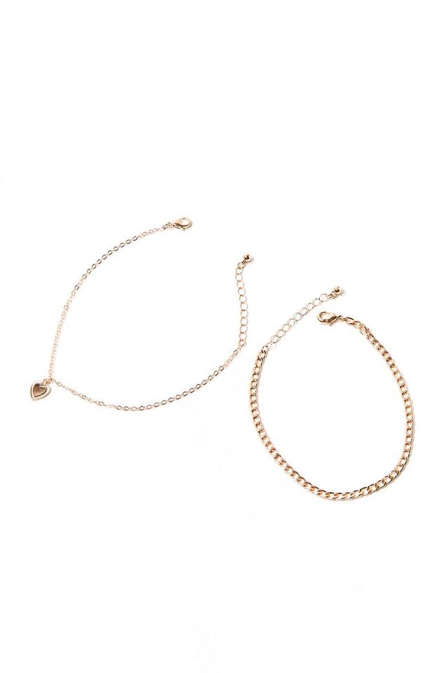 Women's Heart Charm Anklet Set in Gold