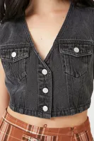 Women's Cropped Denim Vest in Charcoal Small