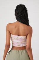 Women's Marble Print Cropped Tube Top in Light Pink Medium