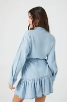 Women's Denim Tie-Front Mini Shirt Dress in Light Denim Large