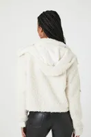 Women's Faux Shearling Zip-Up Hoodie in Ivory Large