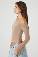 Women's Off-the-Shoulder Crop Top in Taupe Medium