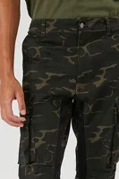 Men Twill Camo Print Slim-Fit Pants in Olive Medium