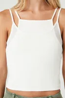 Women's Rib-Knit Layered Cami in White, XS