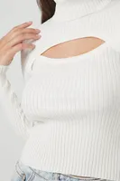 Women's Turtleneck Cutout Sweater in Vanilla, XS