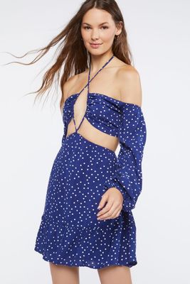 Women's Polka Dot Cutout Mini Dress Large