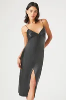 Women's Faux Leather Bodycon Slit Dress Black