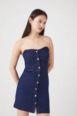 Women's Denim Tube Mini Dress Blue, XL