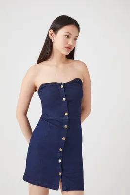 Women's Denim Tube Mini Dress Dark Blue